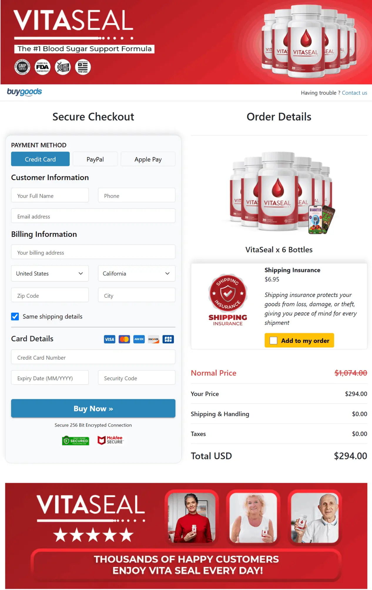 VitaSeal Order Page